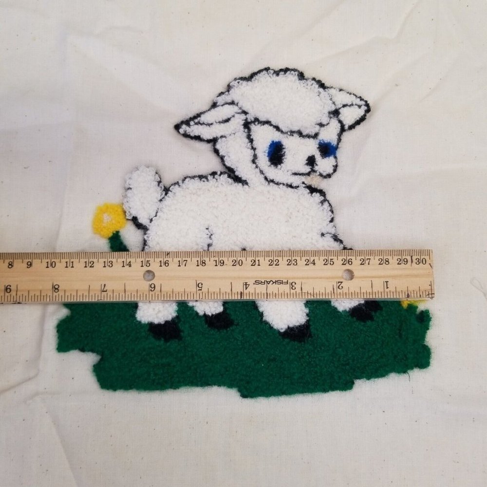 Vintage Hand Embroidered Quilt Square Handmade Spring Lamb Unfinished Animal - Picture 5 of 8